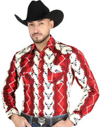 El General - Men's Burgundy Western Shirt with Cow Skull Print 44490 - OriginalWestern.com