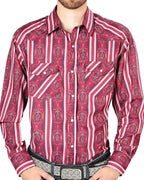 El General - Men's Burgundy Western Shirt with Striped Southwestern Pattern 44221 - OriginalWestern.com