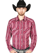 El General - Men's Burgundy Western Shirt with Striped Southwestern Pattern 44221 - OriginalWestern.com
