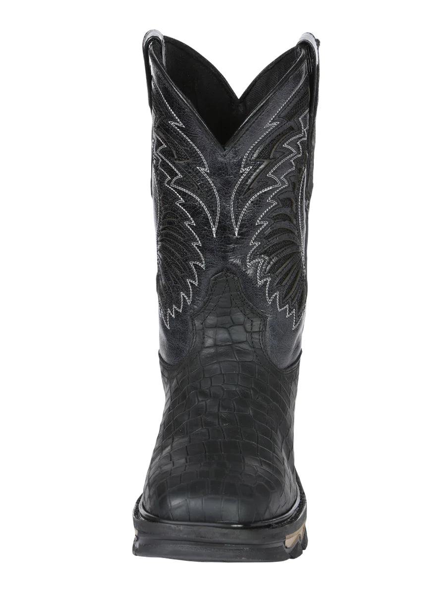 El General Men's Caiman Print Square Toe Soft Toe Work Boots – Black - OriginalWestern.com