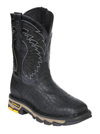 El General Men's Caiman Print Square Toe Soft Toe Work Boots – Black - OriginalWestern.com
