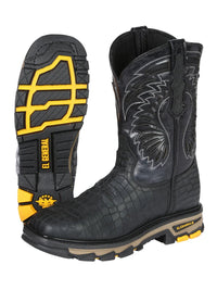 El General Men's Caiman Print Square Toe Soft Toe Work Boots – Black - OriginalWestern.com