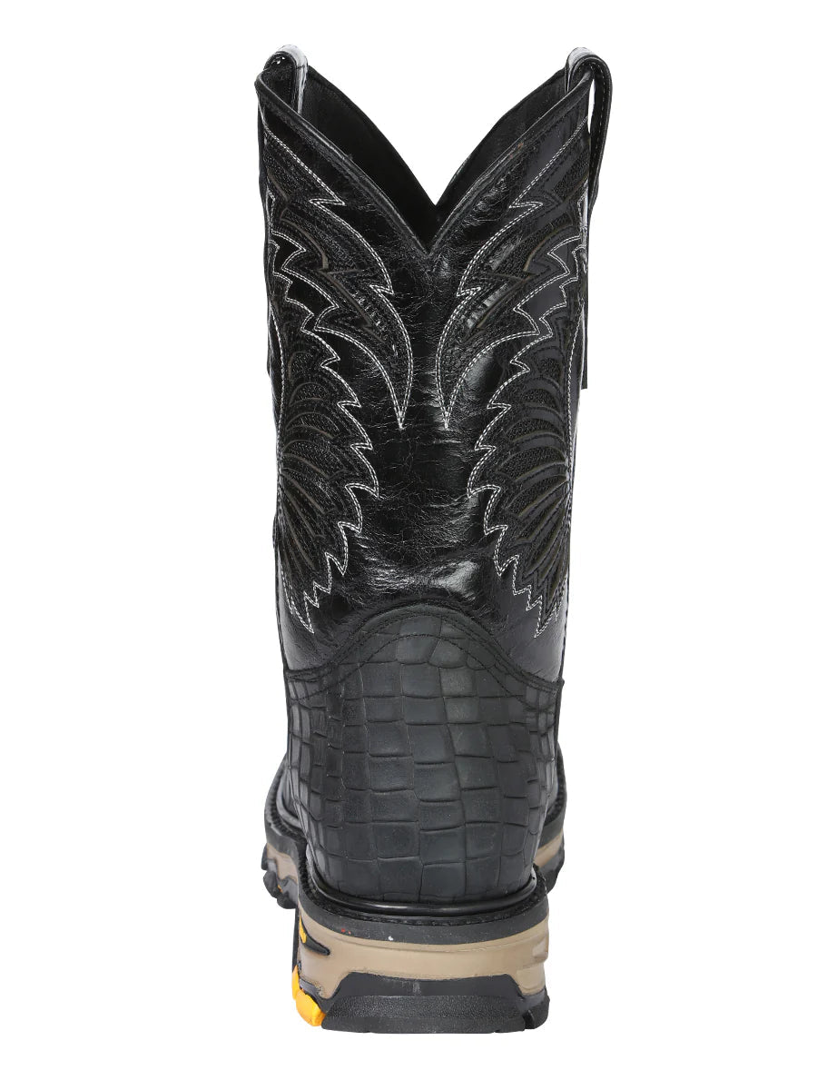 El General Men's Caiman Print Square Toe Soft Toe Work Boots – Black - OriginalWestern.com
