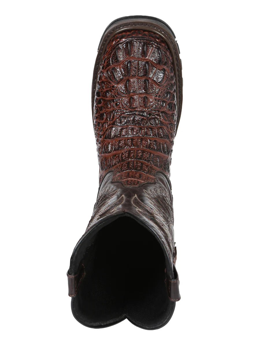 El General Men's Caiman Print Square Toe Soft Toe Work Boots – Brown - OriginalWestern.com
