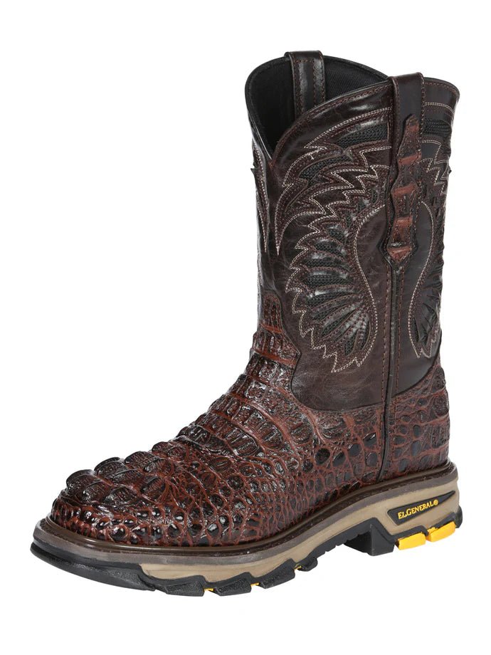 El General Men's Caiman Print Square Toe Soft Toe Work Boots – Brown - OriginalWestern.com