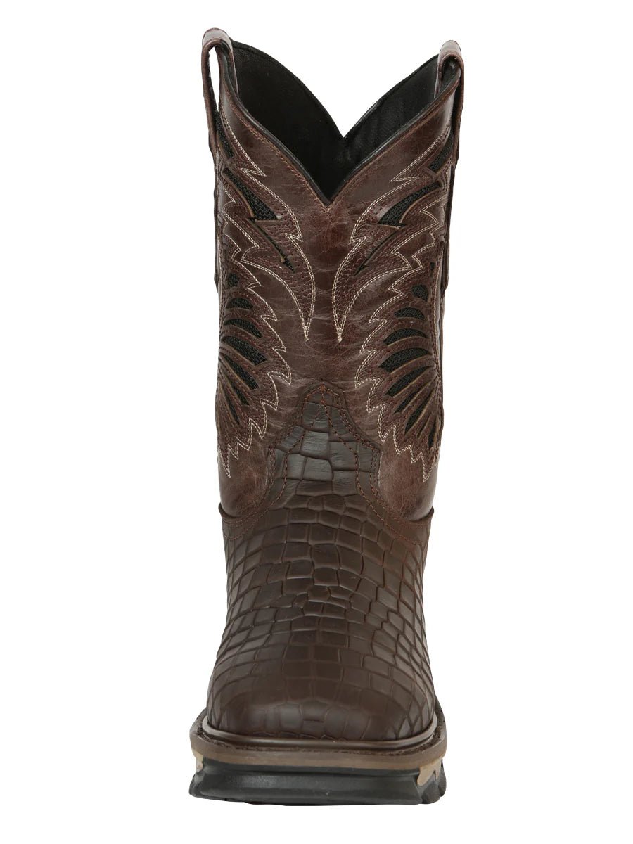 El General Men's Caiman Print Square Toe Soft Toe Work Boots – Brown - OriginalWestern.com