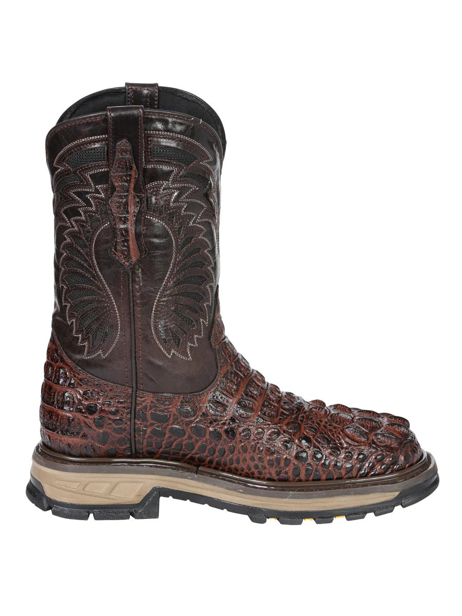 El General Men's Caiman Print Square Toe Soft Toe Work Boots – Brown - OriginalWestern.com