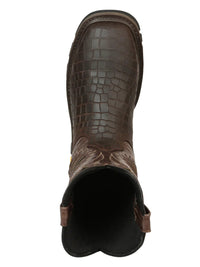 El General Men's Caiman Print Square Toe Soft Toe Work Boots – Brown - OriginalWestern.com