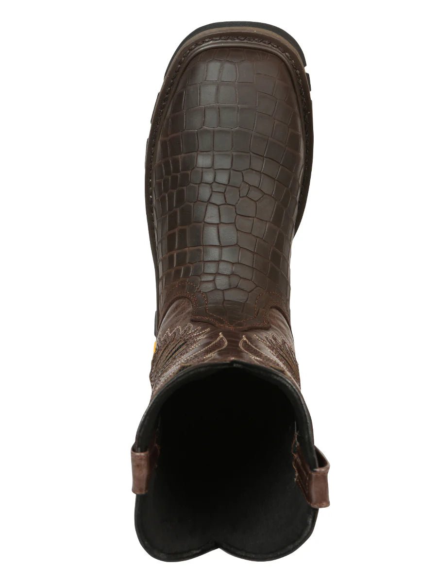 El General Men's Caiman Print Square Toe Soft Toe Work Boots – Brown - OriginalWestern.com