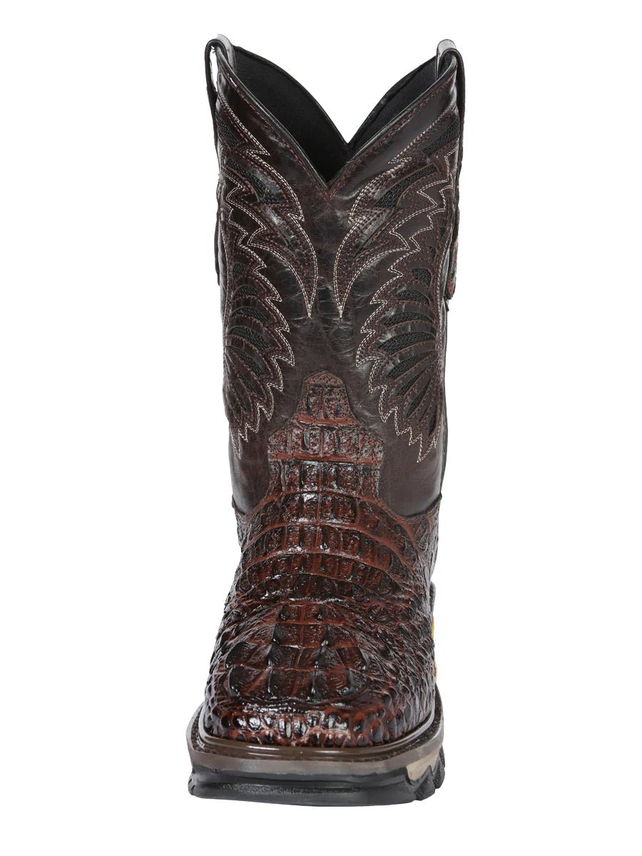 El General Men's Caiman Print Square Toe Soft Toe Work Boots – Brown - OriginalWestern.com