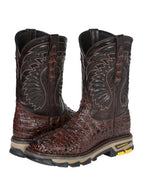 El General Men's Caiman Print Square Toe Soft Toe Work Boots – Brown - OriginalWestern.com