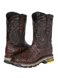El General Men's Caiman Print Square Toe Soft Toe Work Boots – Brown - OriginalWestern.com