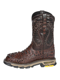 El General Men's Caiman Print Square Toe Soft Toe Work Boots – Brown - OriginalWestern.com