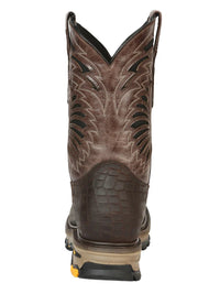 El General Men's Caiman Print Square Toe Soft Toe Work Boots – Brown - OriginalWestern.com