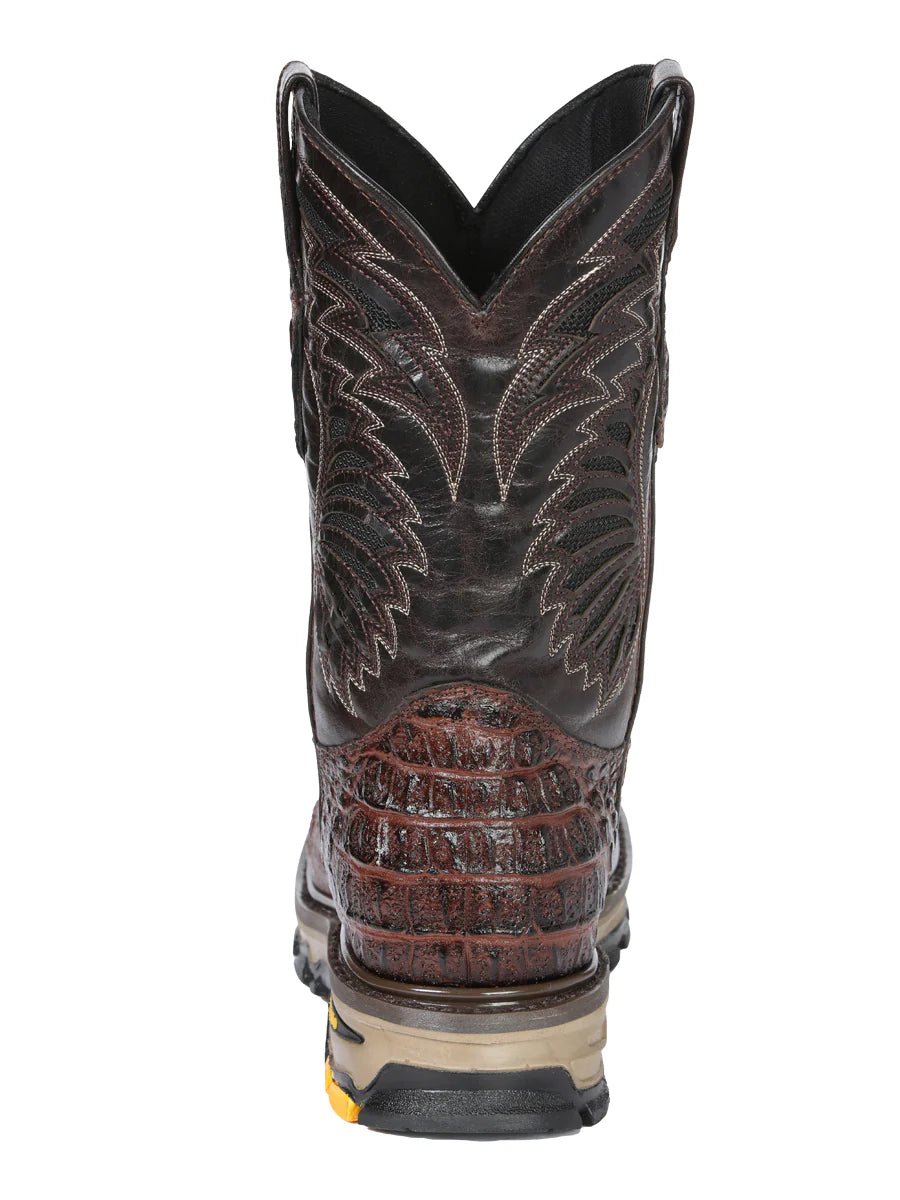 El General Men's Caiman Print Square Toe Soft Toe Work Boots – Brown - OriginalWestern.com