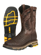 El General Men's Caiman Print Square Toe Soft Toe Work Boots – Brown - OriginalWestern.com