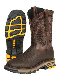El General Men's Caiman Print Square Toe Soft Toe Work Boots – Brown - OriginalWestern.com