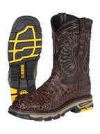 El General Men's Caiman Print Square Toe Soft Toe Work Boots – Brown - OriginalWestern.com