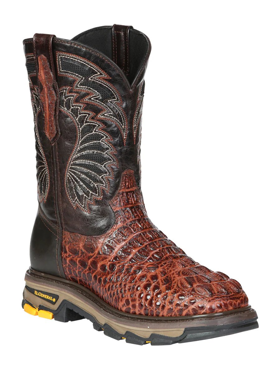 El General Men's Caiman Print Square Toe Soft Toe Work Boots – Cognac - OriginalWestern.com