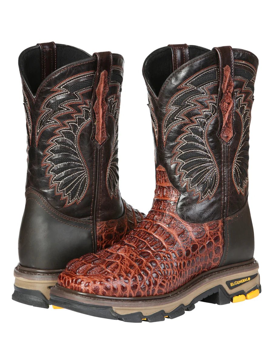 El General Men's Caiman Print Square Toe Soft Toe Work Boots – Cognac - OriginalWestern.com