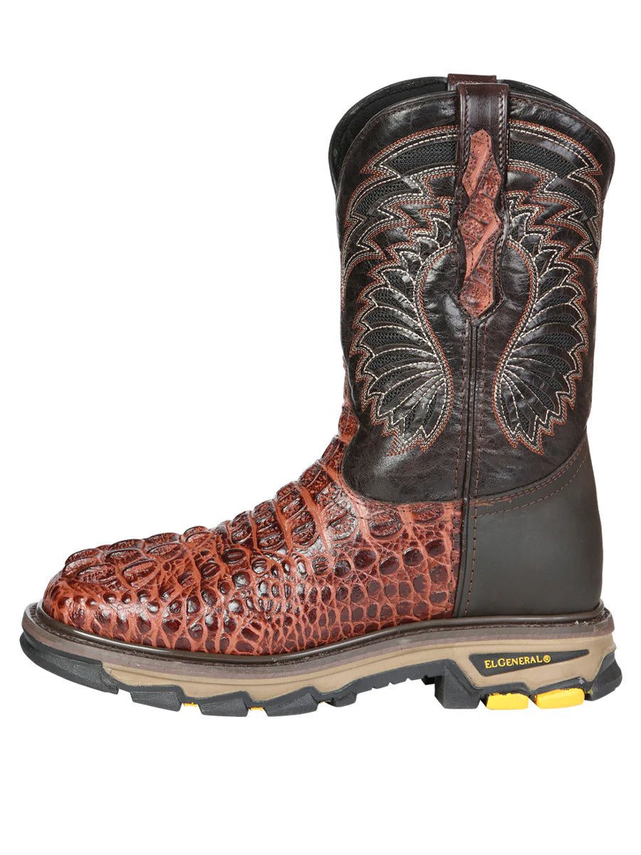 El General Men's Caiman Print Square Toe Soft Toe Work Boots – Cognac - OriginalWestern.com