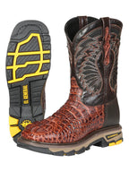 El General Men's Caiman Print Square Toe Soft Toe Work Boots – Cognac - OriginalWestern.com
