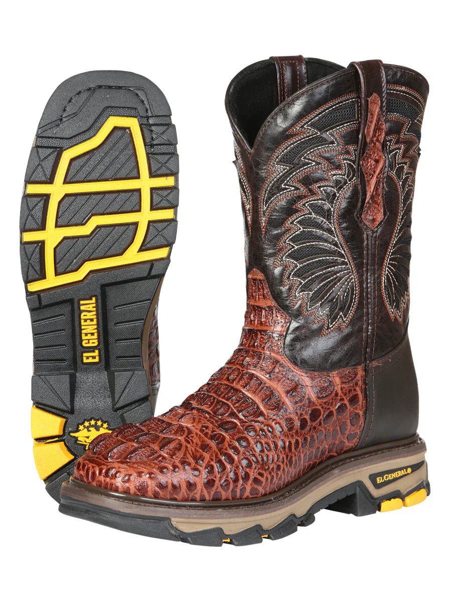 El General Men's Caiman Print Square Toe Soft Toe Work Boots – Cognac - OriginalWestern.com