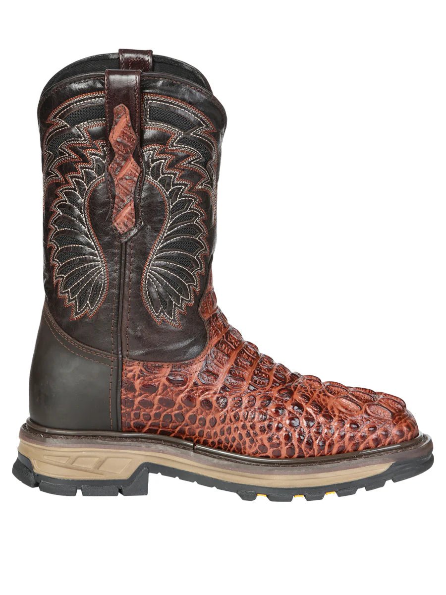 El General Men's Caiman Print Square Toe Soft Toe Work Boots – Cognac - OriginalWestern.com