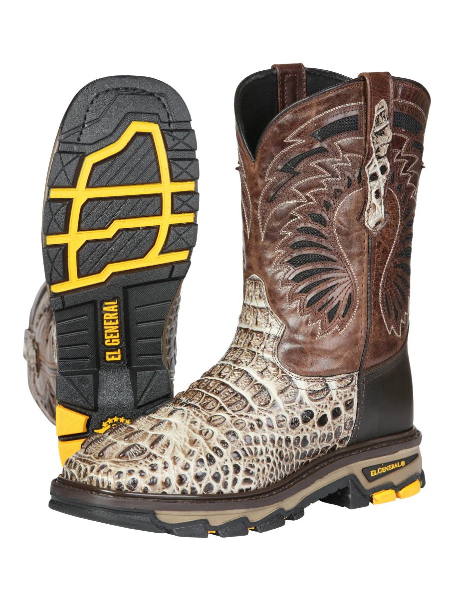 El General Men's Caiman Print Square Toe Soft Toe Work Boots – Oryx Sand - OriginalWestern.com