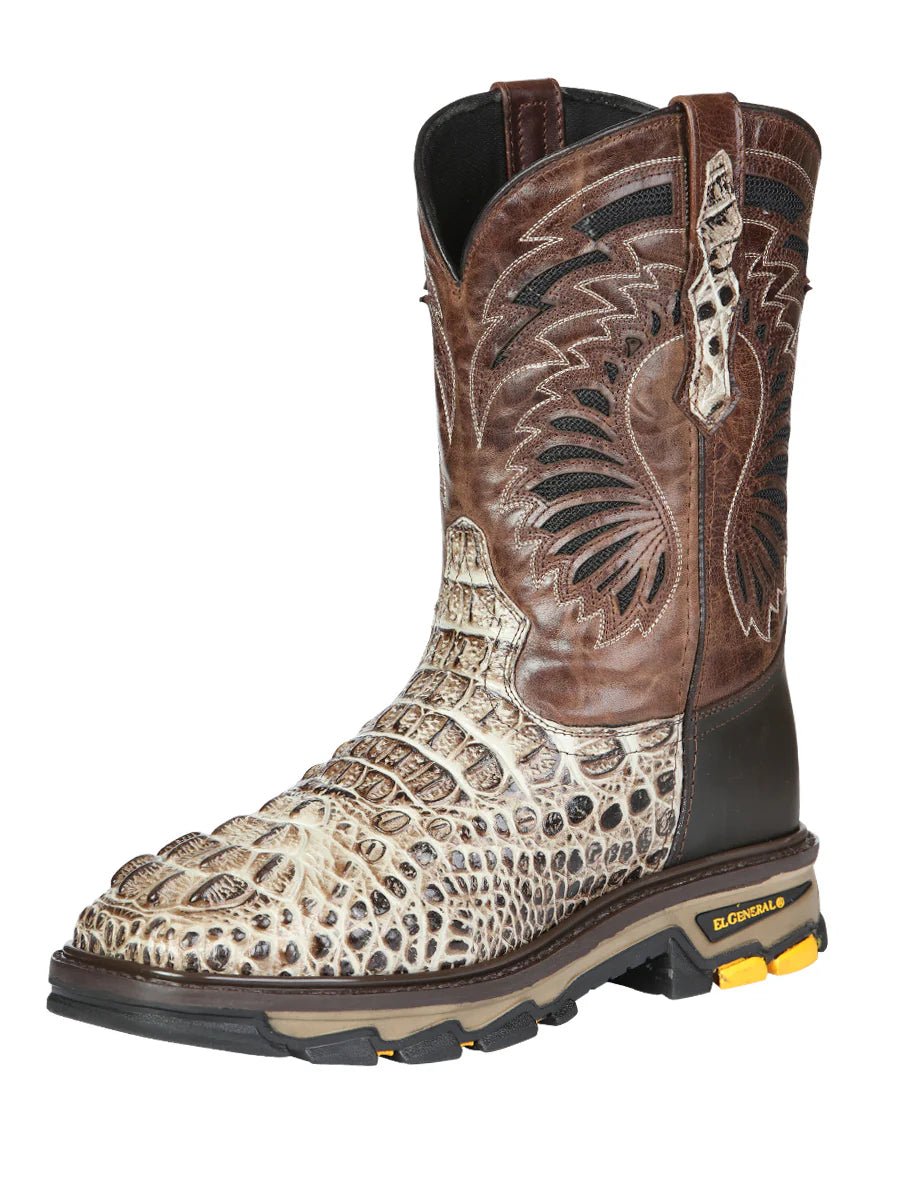 El General Men's Caiman Print Square Toe Soft Toe Work Boots – Oryx Sand - OriginalWestern.com