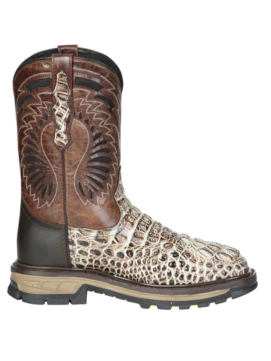 El General Men's Caiman Print Square Toe Soft Toe Work Boots – Oryx Sand - OriginalWestern.com