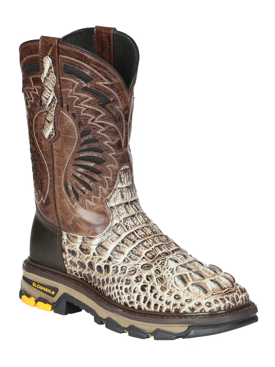 El General Men's Caiman Print Square Toe Soft Toe Work Boots – Oryx Sand - OriginalWestern.com