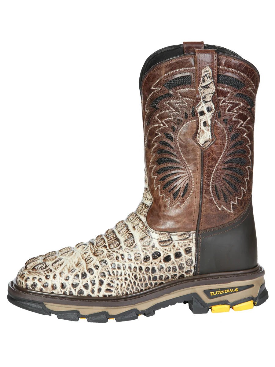 El General Men's Caiman Print Square Toe Soft Toe Work Boots – Oryx Sand - OriginalWestern.com