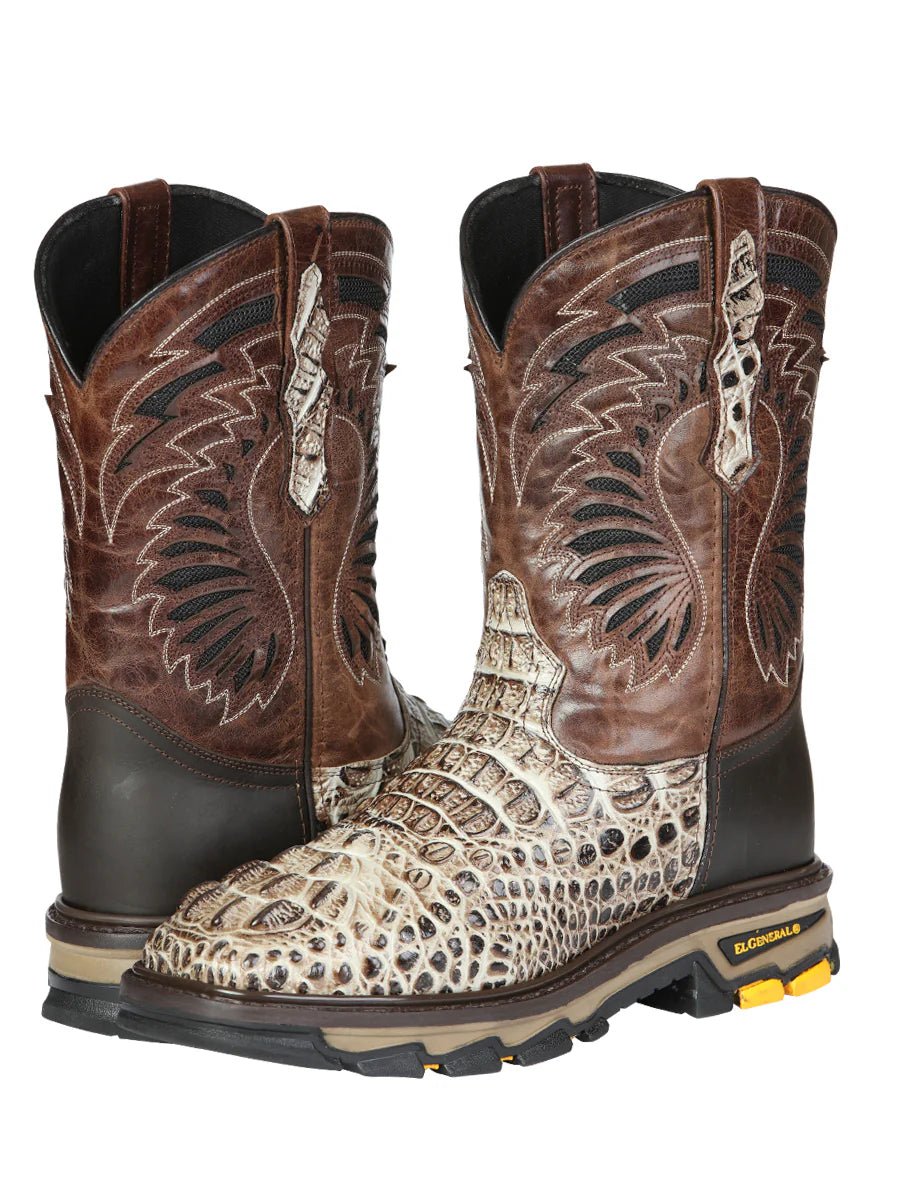 El General Men's Caiman Print Square Toe Soft Toe Work Boots – Oryx Sand - OriginalWestern.com