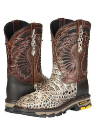 El General Men's Caiman Print Square Toe Soft Toe Work Boots – Oryx Sand - OriginalWestern.com