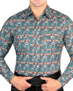 El General - Men's Dark Green Western Shirt with Southwestern Design 44310 - OriginalWestern.com