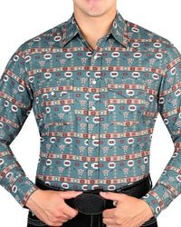 El General - Men's Dark Green Western Shirt with Southwestern Design 44310 - OriginalWestern.com