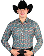 El General - Men's Dark Green Western Shirt with Southwestern Design 44310 - OriginalWestern.com
