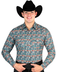 El General - Men's Dark Green Western Shirt with Southwestern Design 44310 - OriginalWestern.com