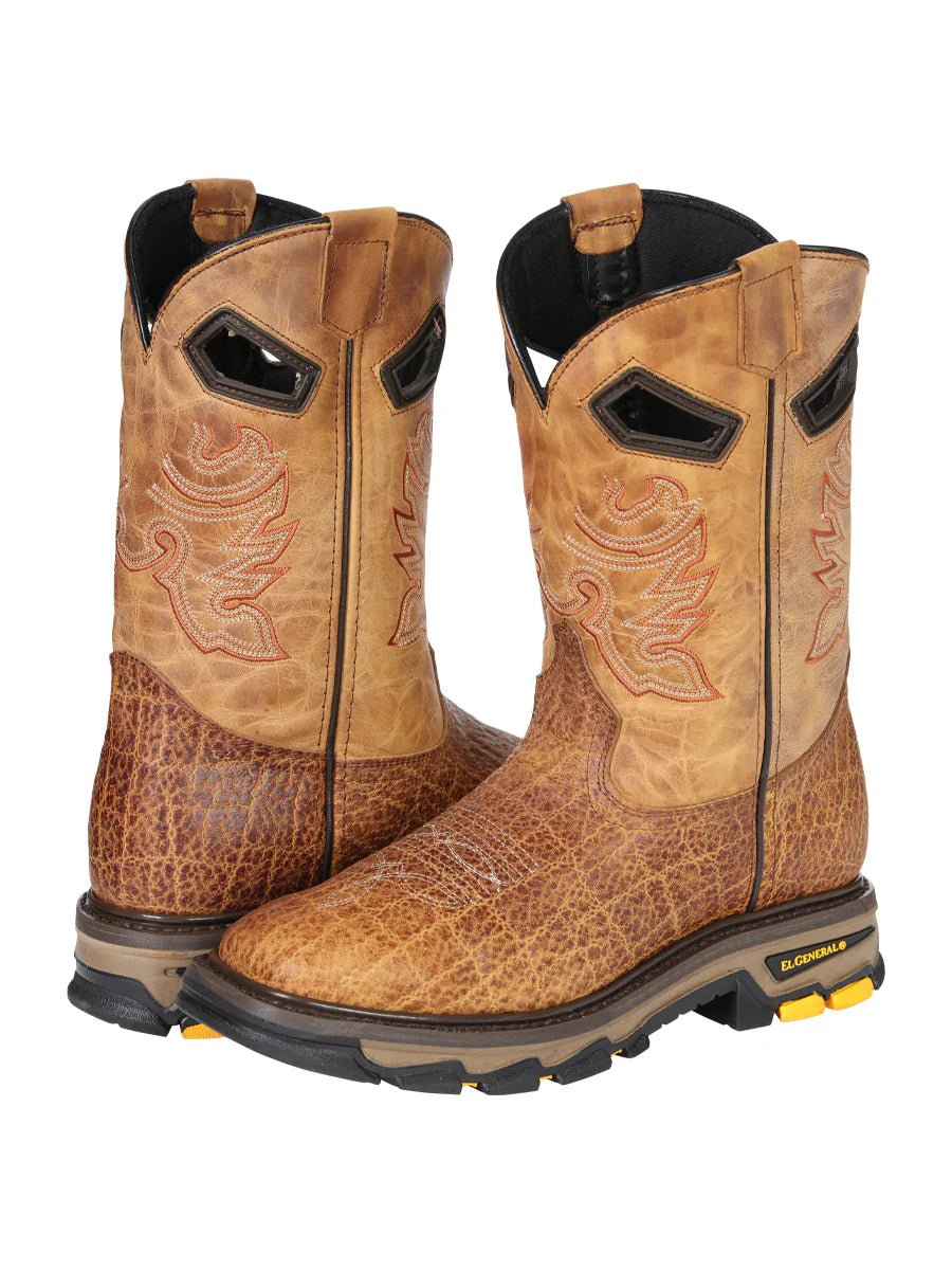 El General Men's Elephant Print Square Toe Soft Toe Work Boots – Honey - OriginalWestern.com