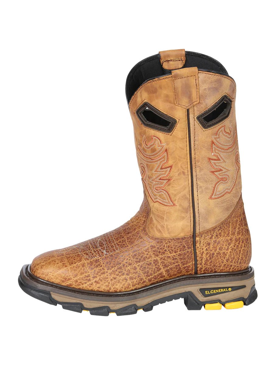 El General Men's Elephant Print Square Toe Soft Toe Work Boots – Honey - OriginalWestern.com