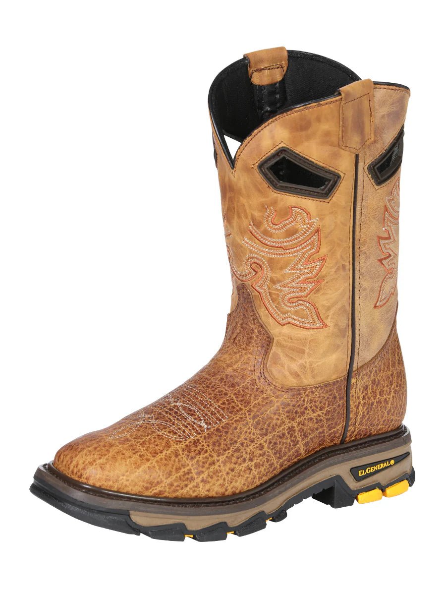 El General Men's Elephant Print Square Toe Soft Toe Work Boots – Honey - OriginalWestern.com