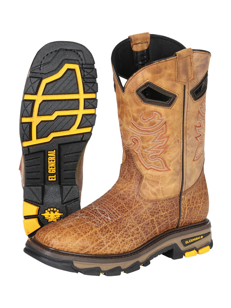 El General Men's Elephant Print Square Toe Soft Toe Work Boots – Honey - OriginalWestern.com