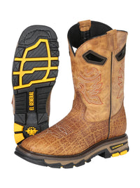 El General Men's Elephant Print Square Toe Soft Toe Work Boots – Honey - OriginalWestern.com