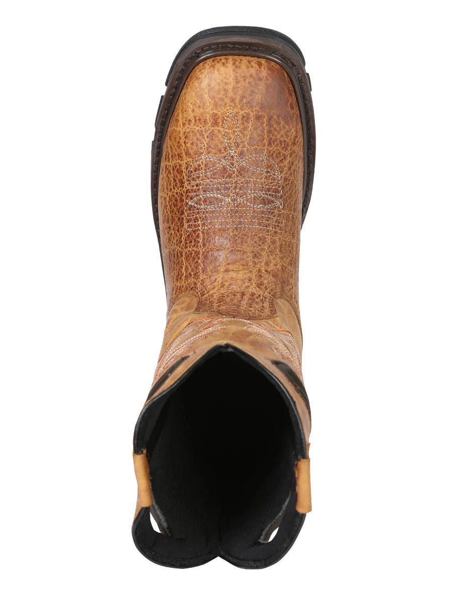 El General Men's Elephant Print Square Toe Soft Toe Work Boots – Honey - OriginalWestern.com