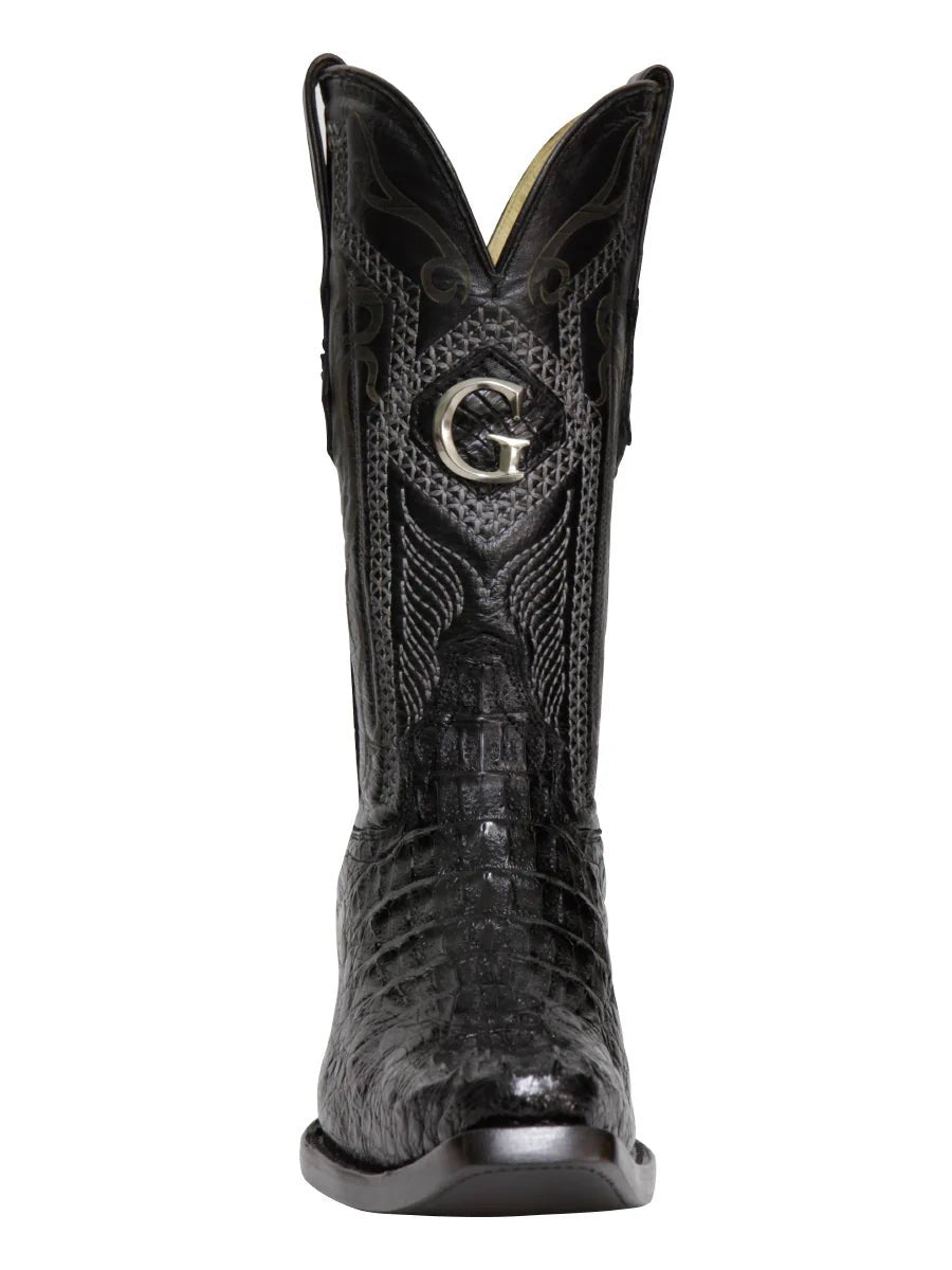 El General Men's Exotic Hornback Caiman Nuca Cowboy Boots–Black 45081 - OriginalWestern.com
