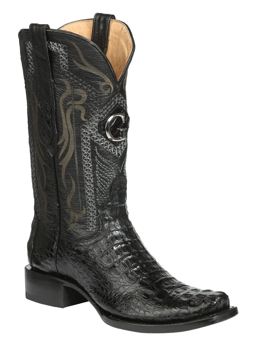 El General Men's Exotic Hornback Caiman Nuca Cowboy Boots–Black 45521 - OriginalWestern.com