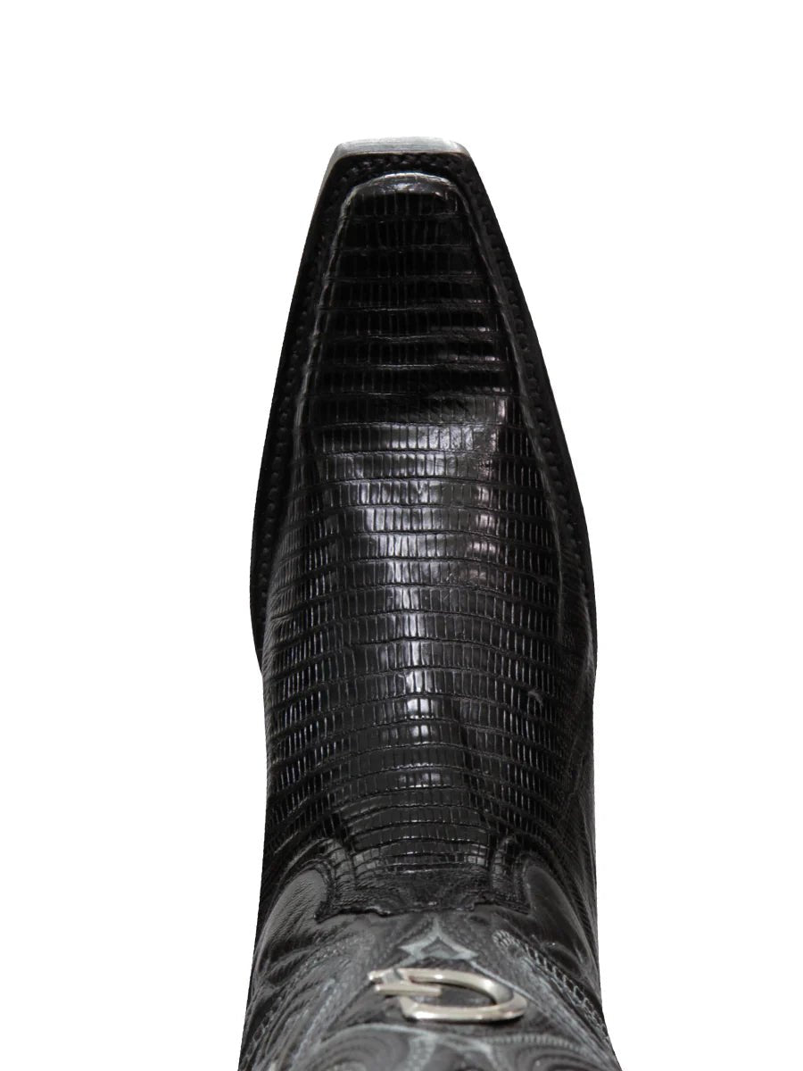 El General Men's Exotic Lizard Cowboy Boots–Black 45072 - OriginalWestern.com