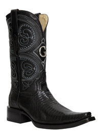El General Men's Exotic Lizard Cowboy Boots–Black 45072 - OriginalWestern.com