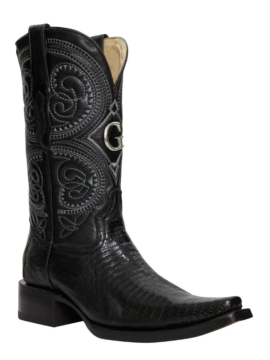 El General Men's Exotic Lizard Cowboy Boots–Black 45072 - OriginalWestern.com